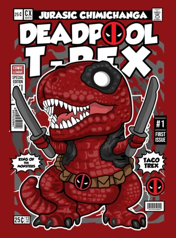 Deadpool T-Rex Cartoon Magazine Cover Character Design Template