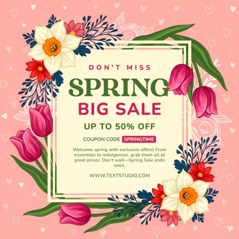 Spring Sale Promotional Template with Floral Design for Marketing Flyers