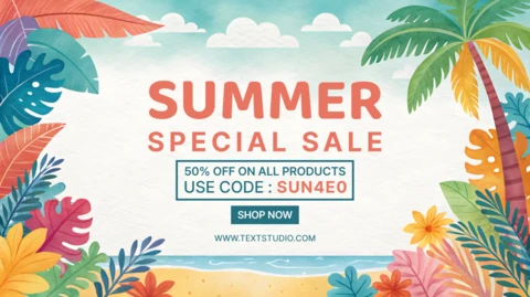 Plantilla de diseño de rebajas de verano vibrantes con elementos tropicales