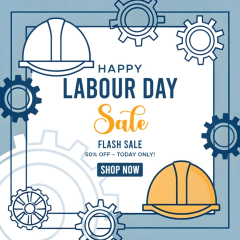 Labour Day Sale Design Template with Industrial Graphics and Gears