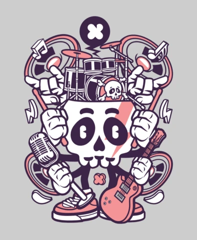 Skull Of Rock Cartoon Character T-shirt Design Template
