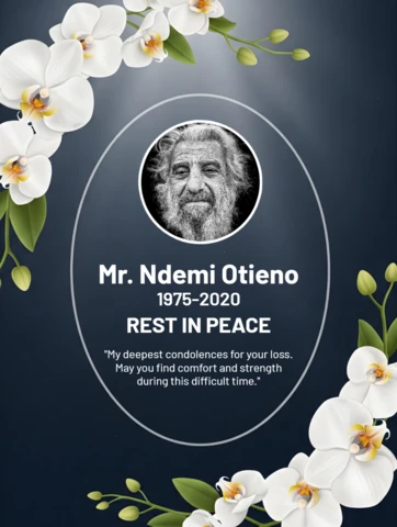 Diseño de marco de orquídea para cartel conmemorativo con foto y mensaje de tributo, plantilla de diseño de descanso en paz.