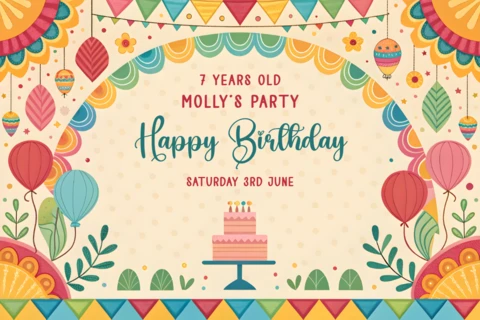 Template de design de festa de aniversário colorida para celebrações infantis