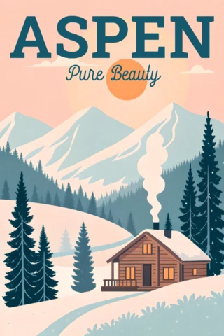 Design de cabine de montagne vintage pour affiches de voyage à Aspen