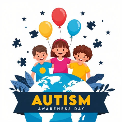 Autism Awareness Day Design Template with Children and Balloons for Posters