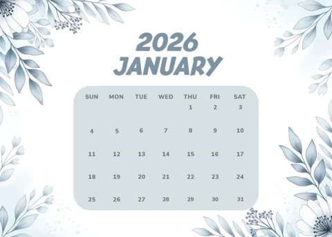 Floral Calendar Template Design for 2026 January