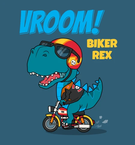 Biker Rex Adventure Design Template for Kids Merch Print