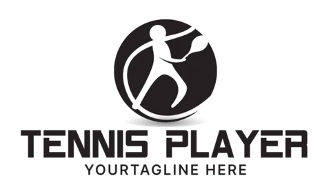 Modèle de conception de logo de joueur de tennis noir