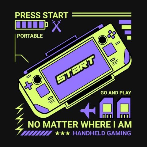Tragbare Spielkonsole, überall und jederzeit spielbar, T-Shirt-Designvorlage