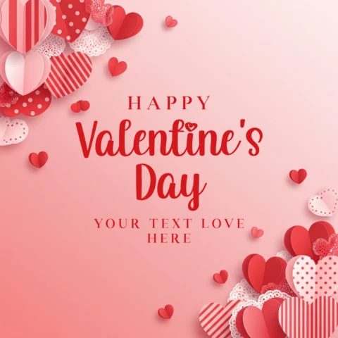 Fondo de tarjeta de San Valentín en rosa y rojo con corazones decorativos y diseño en degradado para saludos románticos.