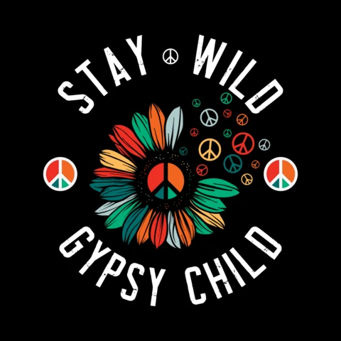Blijf wild zigeunerkind vredesbloem t-shirt ontwerpsjabloon