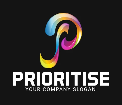 Prioritise 3d letter p modern stylish logo design template