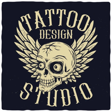 Tattoo Design Studio Skull T-shirt Design Template