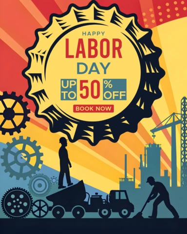 Labor Day Promotional Template - Vintage Industrial Design with Bold Graphics