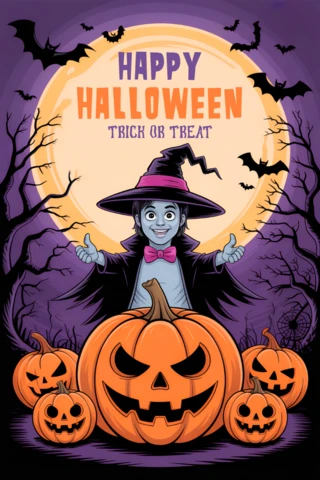 Template de design de Halloween assustador com bruxa e abóboras para convites de festa