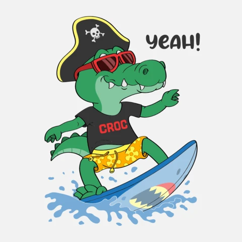 Fun Pirate Crocodile Design Template for Kids' Apparel