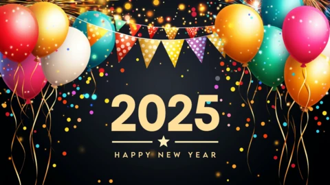 Colorful Balloons and Confetti New Year Celebration Design Template