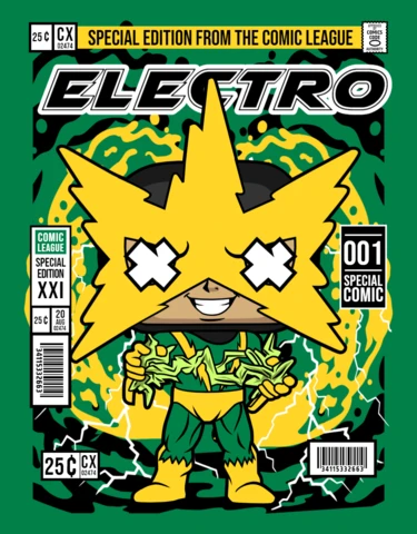 Electro Cartoon Character Magazine Cover Design Template