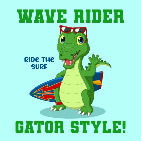 Wave Rider Gator Style Design Template for Fun Surfing Merch Projects