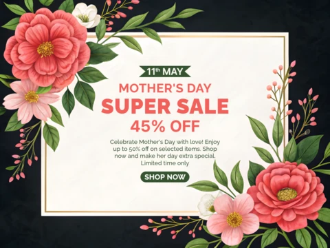 Floral Mother's Day Sale Template Design - Editable Promotional Graphic for Discounts