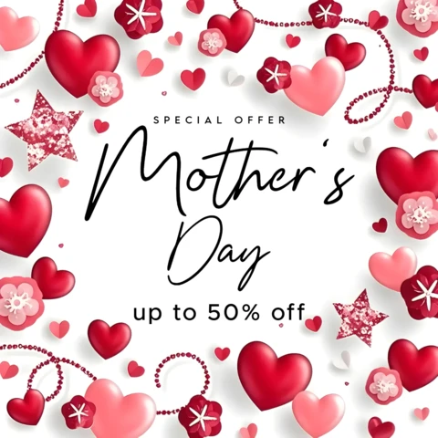 Plantilla de diseño de oferta especial del Día de la Madre con corazones y flores