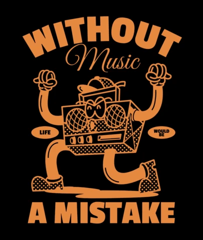 Without Music, Life Would Be a Mistake Playful Boombox Character T-Shirt Design Template