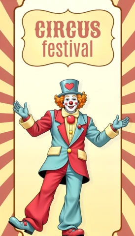Modèle d'affiche de festival de cirque vintage avec illustration de clown