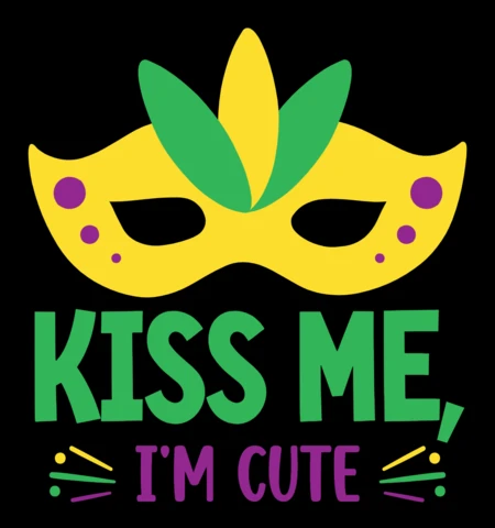 Festive Carnival Mask Design Template: 'Kiss Me, I'm Cute' Playful Graphic Style