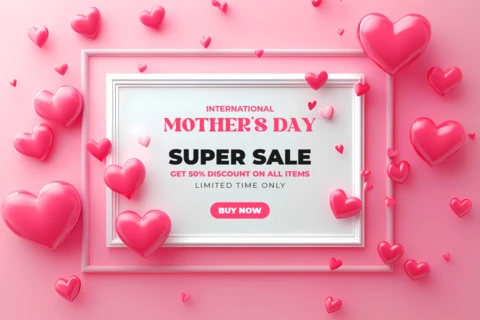 Valentine's Day Sale Design Template with 3D Heart Graphics