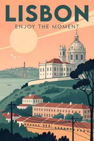 Vintage Lissabon landschapsontwerp sjabloon voor reisposters