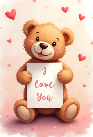 Adorable Teddy Bear Valentine's Day Card Template with Love Message