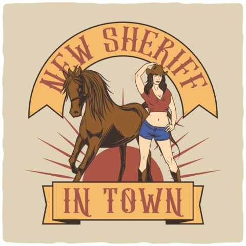 New Sheriff in Town Girl With Horse T-shirt Design Template