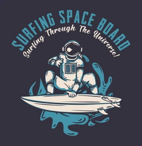 Plantilla de diseño de camiseta vintage de astronauta surfeando