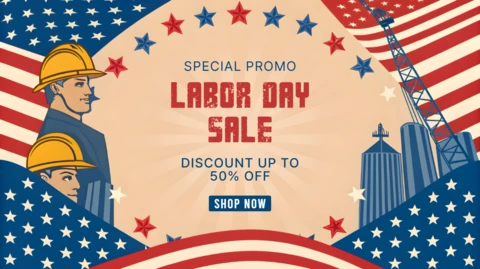 Vintage Labor Day Sale Template - Editable Design with Patriotic Elements
