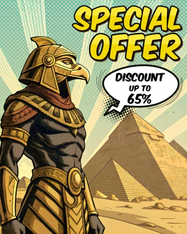 Szablon promocyjny w stylu komiksu z egipskim faraonem na specjalne oferty