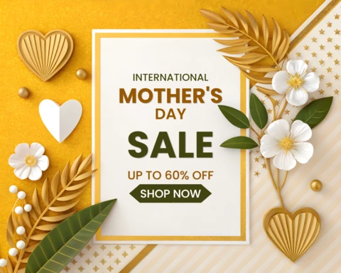 Elegante modello di vendita per la festa della mamma con elementi floreali e geometrici