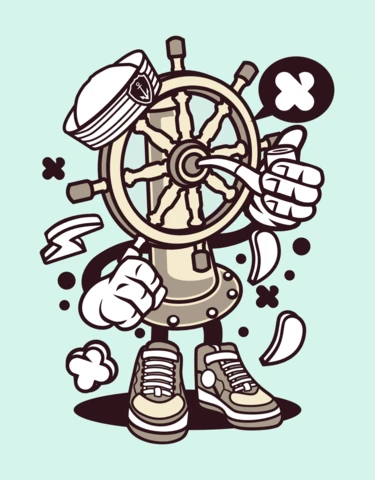 Ship's Wheel Cartoon Character Poster Design Template