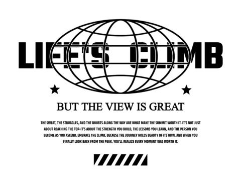 Life’s Climb Globe Grid Typography with Motivational Quote On Perseverance T-Shirt Design Template