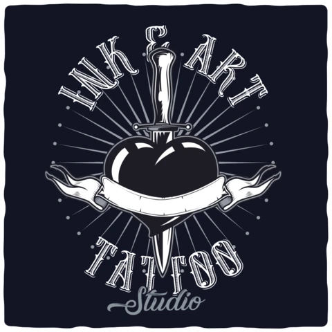 Heart With Knife Retro Tattoo Studio T-shirt Design Template