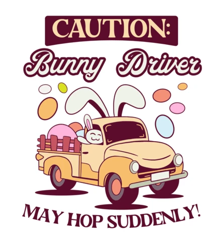 Attenzione conducente coniglio camion di Pasqua con uova e orecchie da coniglio design per maglietta