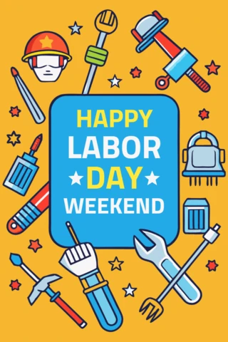 Modelo de design de feliz fim de semana do Dia do Trabalho - estilo gráfico divertido e colorido