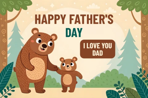 Whimsical Father's Day Card Template Design Featuring Adorable Bears