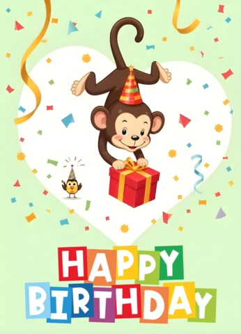 Adorable Monkey Themed Birthday Party Invitation Template