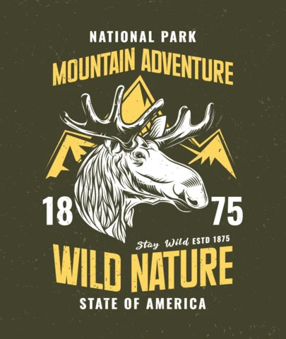Modèle de t-shirt tête d'élan nature sauvage