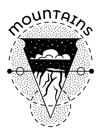 Géométrie sacrée, silhouette de montagne, modèle de badge