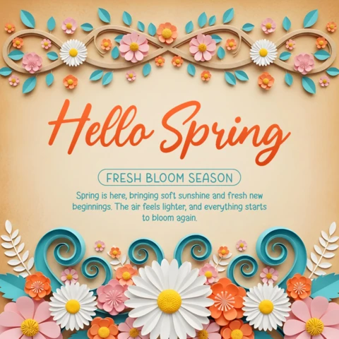 Modelo de design floral de primavera para cartões de felicitações com flores coloridas