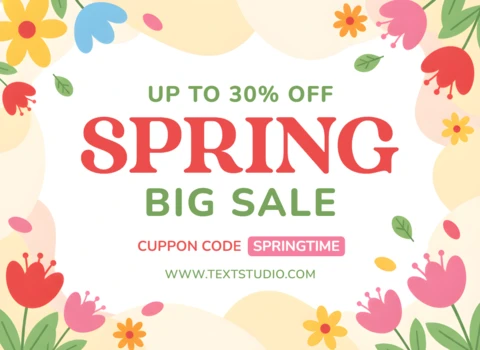Spring Big Sale Poster – Floral Border with Tulips, Daffodils, and Up to 30% Off Coupon Code