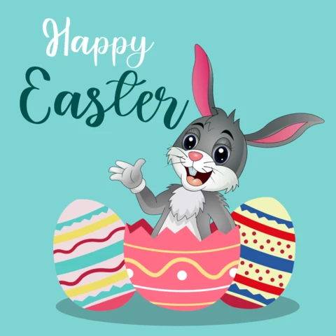 Modello di biglietto di auguri di buona Pasqua per un simpatico coniglio