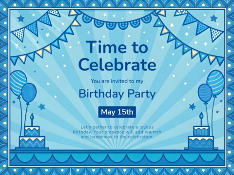 Festive Blue Birthday Party Invitation Template Design