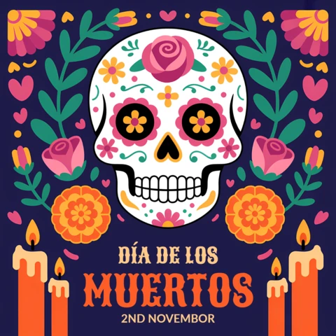 Colorful Día De Los Muertos Skull Design Template for Festive Posters